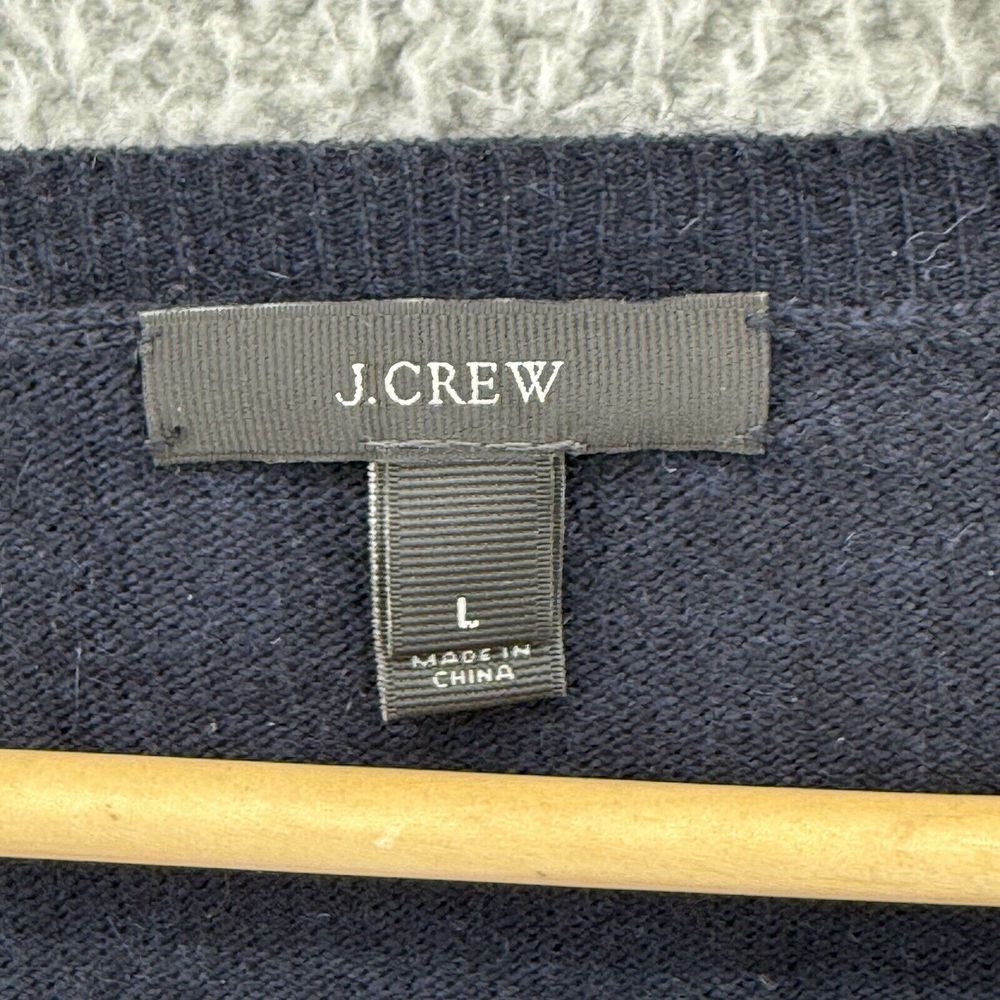 J Crew‎ Womens L Striped Crew Neck L/S Sweater Wool Blend Navy Striped Patchwork - Picture 2 of 7
